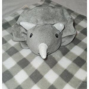 Lila & Jack Triceratops Security Blanket Dinosaur Lovey Gray White Plaid Rattle